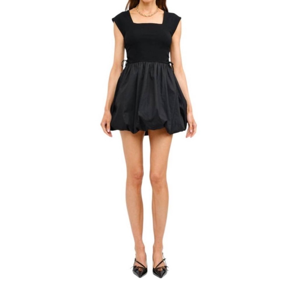 Softie The Label Black Bubble Hem Ruched Side Sleeveless Mini Dress